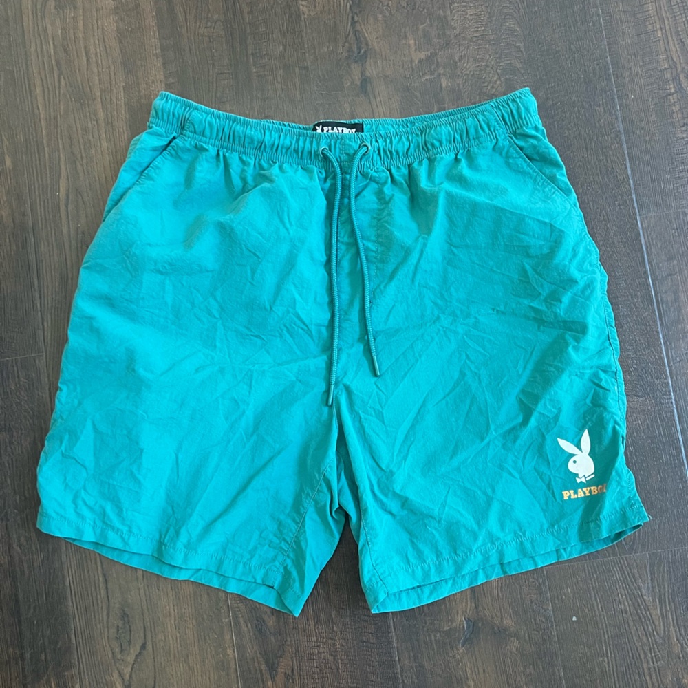 Playboy by Pacsun Men’s Swim Trunks Unlined Mesh Pockets Teal Green Size XL